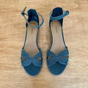 bass & co espadrille mini-wedge sandal • charcoal grey canvas • sz 9 • $65